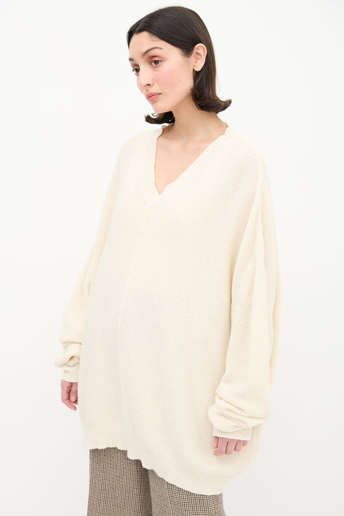 Raey Cream Cashmere Knit V-Neck Sweater