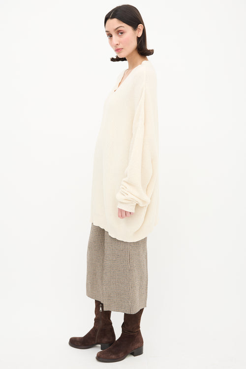 Raey Cream Cashmere Knit V-Neck Sweater