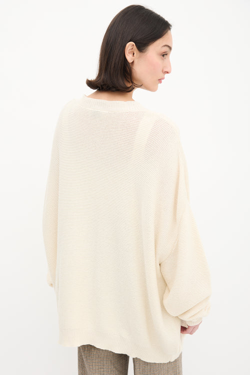 Raey Cream Cashmere Knit V-Neck Sweater