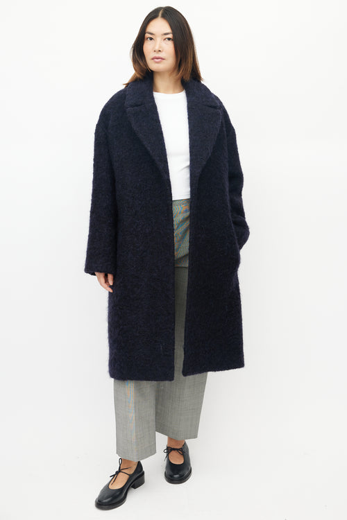 Raey Navy Mohair Open Front Coat