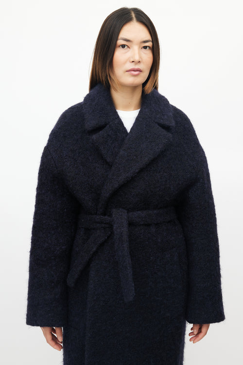 Raey Navy Mohair Open Front Coat