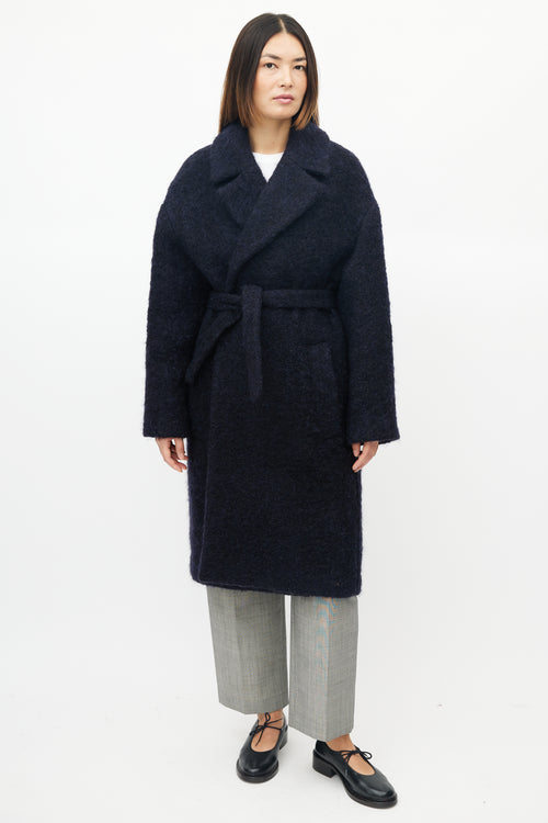 Raey Navy Mohair Open Front Coat