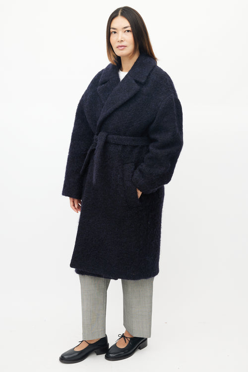 Raey Navy Mohair Open Front Coat