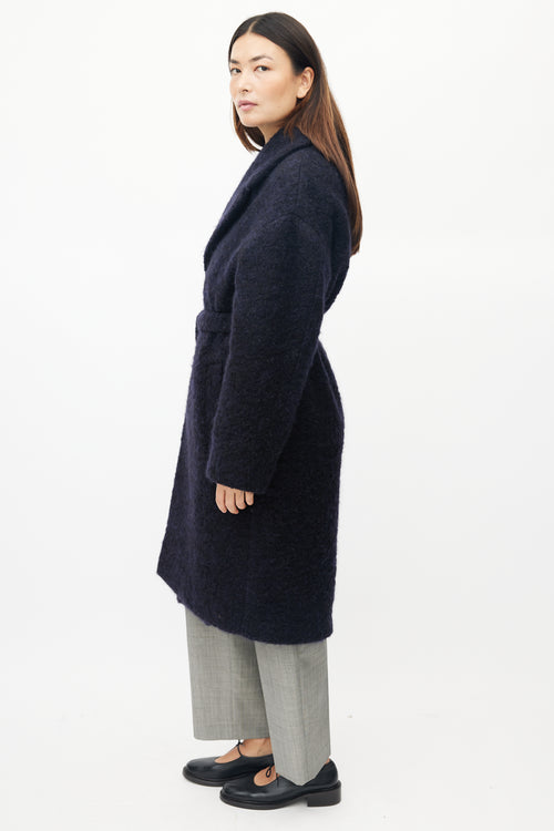 Raey Navy Mohair Open Front Coat