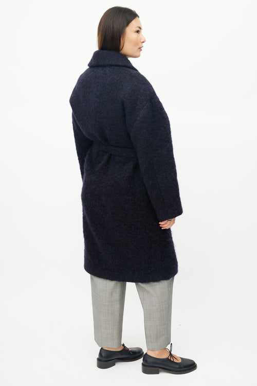 Raey Navy Mohair Open Front Coat