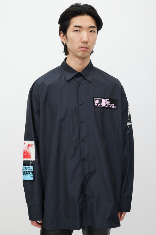 Raf Simons Black 
Multicolour Nylon Patched Shirt