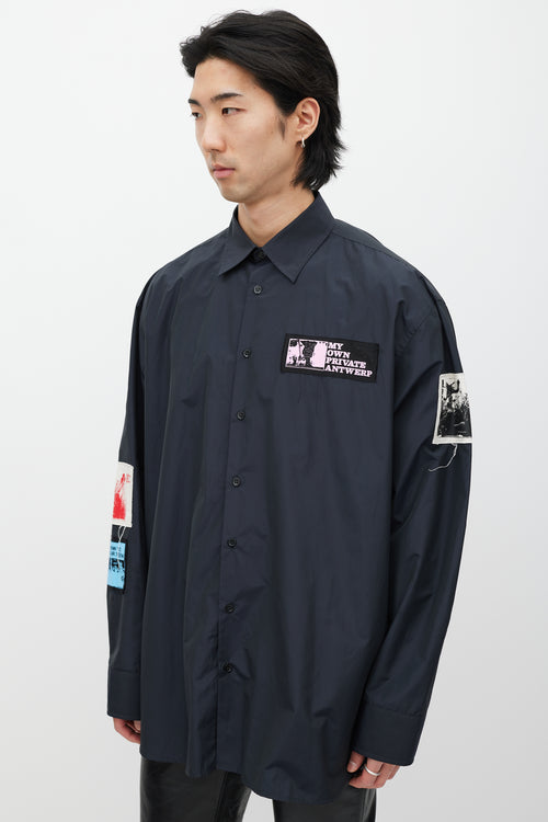 Raf Simons Black 
Multicolour Nylon Patched Shirt