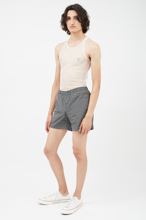 Raf Simons Black 
White Plaid Swim Shorts