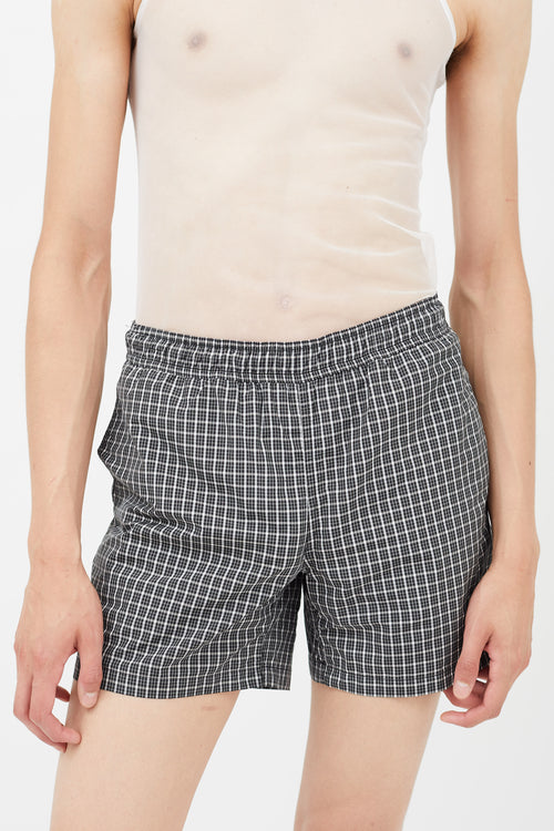 Raf Simons Black 
White Plaid Swim Shorts