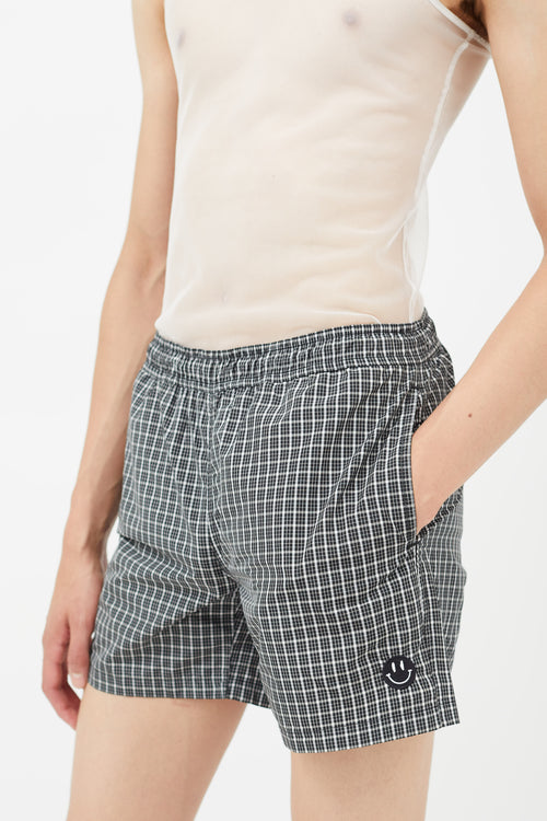 Raf Simons Black 
White Plaid Swim Shorts