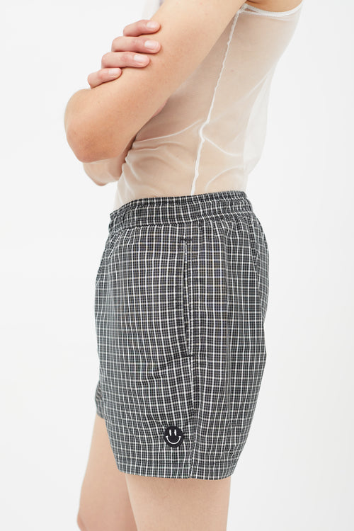 Raf Simons Black 
White Plaid Swim Shorts