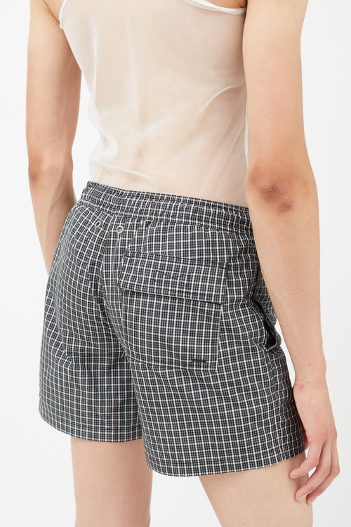 Raf Simons Black 
White Plaid Swim Shorts