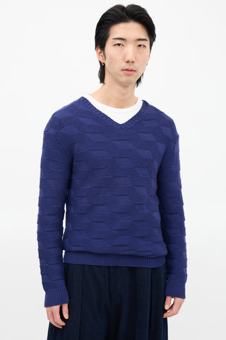 Raf Simons Blue Wool Geometric Knit Sweater