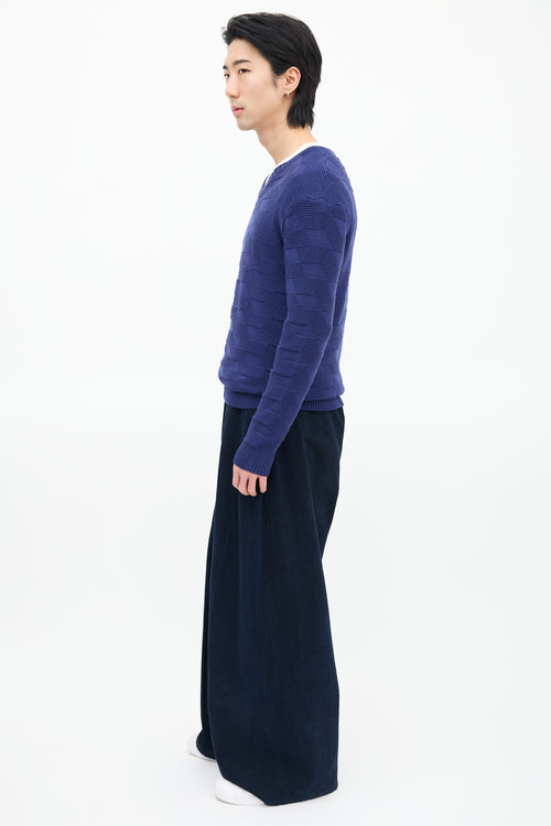 Raf Simons Blue Wool Geometric Knit Sweater