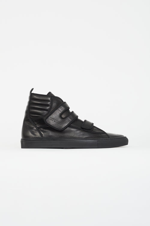 Raf Simons Black Leather Vecro High-Top Sneaker