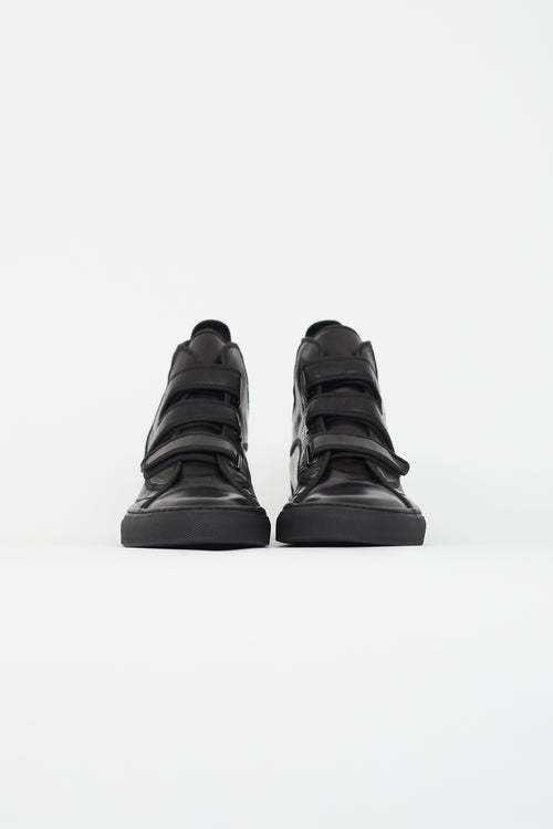 Raf Simons Black Leather Vecro High-Top Sneaker