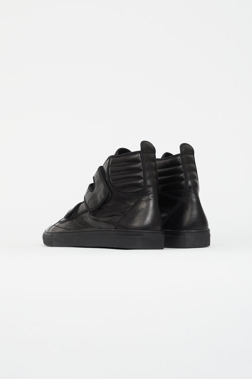 Raf Simons Black Leather Vecro High-Top Sneaker