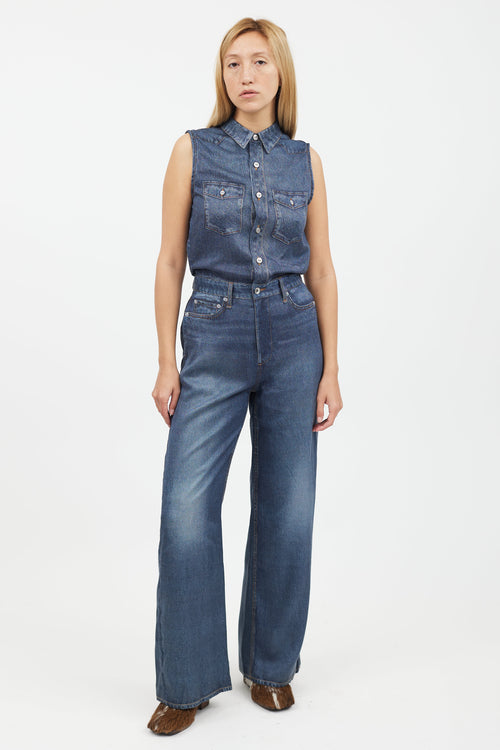 Rag 
Bone Blue Faux Denim Jumpsuit