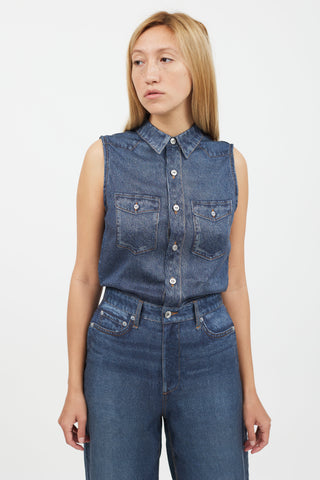 Rag 
Bone Blue Faux Denim Jumpsuit