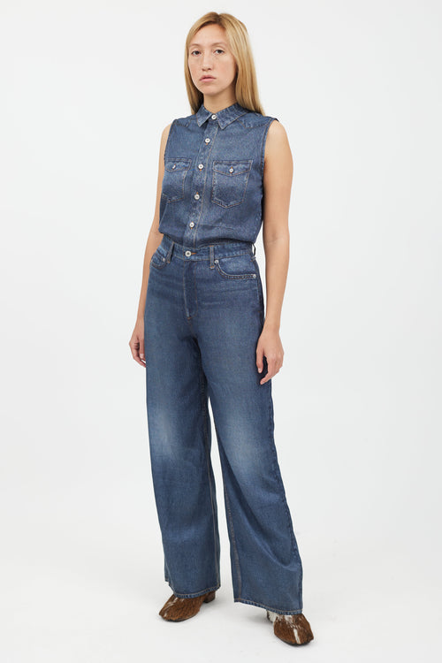 Rag 
Bone Blue Faux Denim Jumpsuit