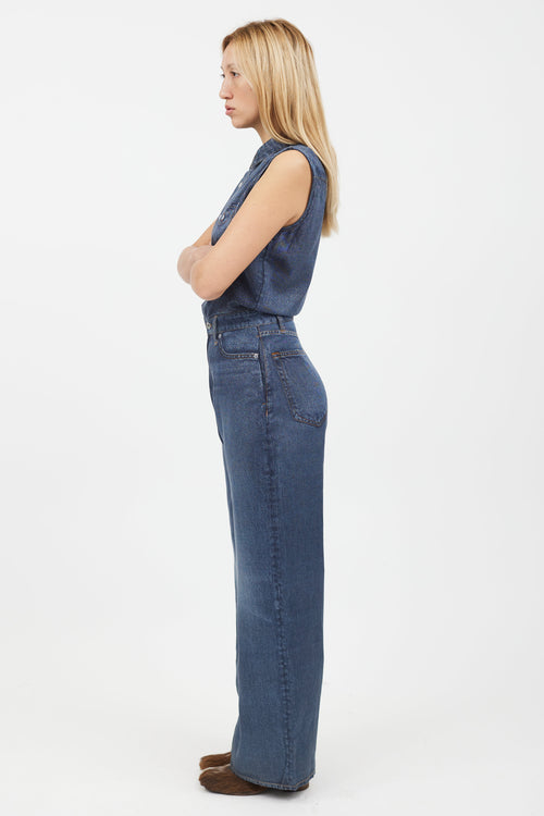 Rag 
Bone Blue Faux Denim Jumpsuit