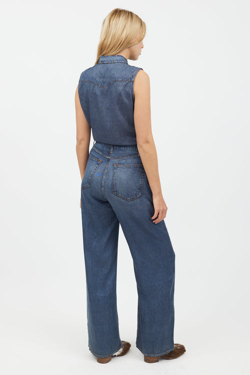 Rag 
Bone Blue Faux Denim Jumpsuit