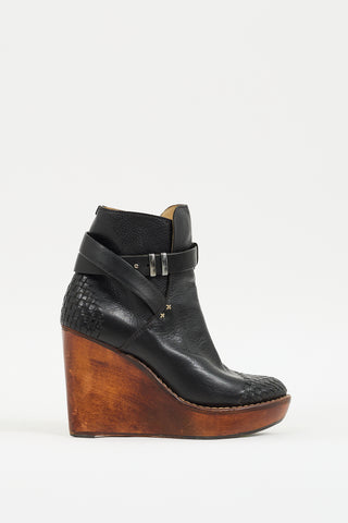 Rag 
Bone Black 
Brown Leather Emery Woven Wedge Boot