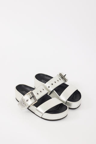 Rag 
Bone Silver Metallic Leather Evin Buckle Slide