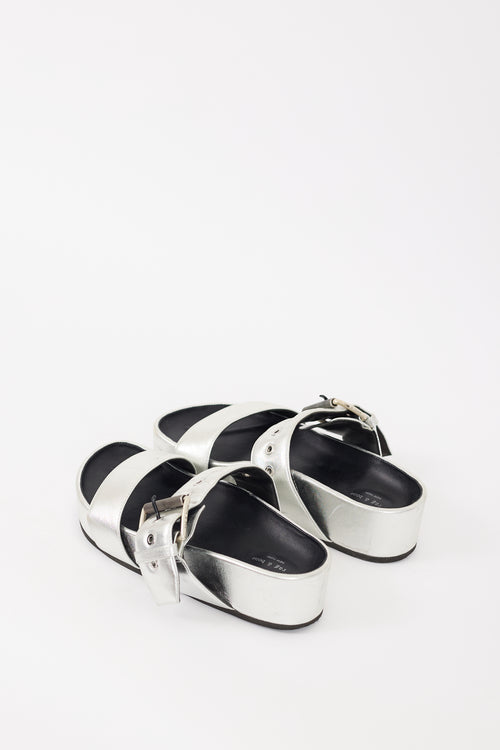 Rag 
Bone Silver Metallic Leather Evin Buckle Slide