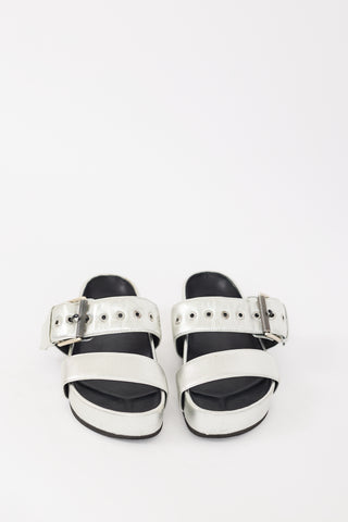 Rag 
Bone Silver Metallic Leather Evin Buckle Slide