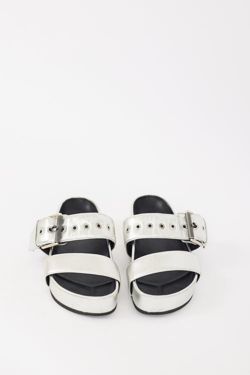 Rag 
Bone Silver Metallic Leather Evin Buckle Slide