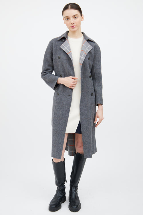 Rag 
Bone Grey 
Orange Wool Plaid Reversible Coat