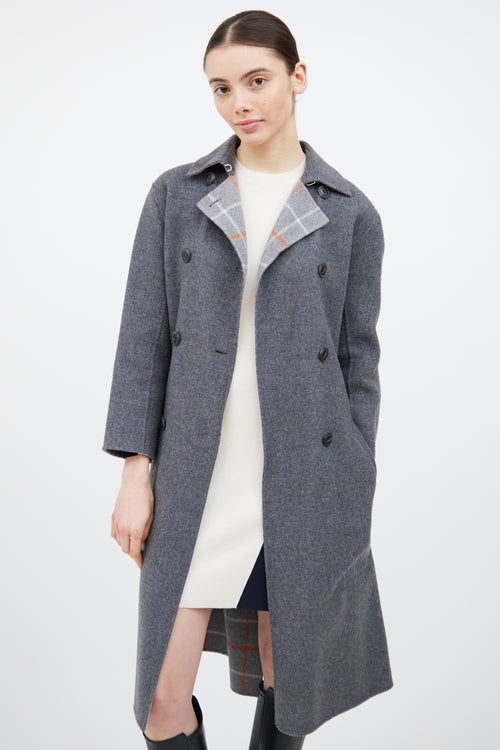 Rag 
Bone Grey 
Orange Wool Plaid Reversible Coat