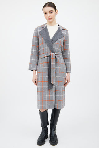 Rag 
Bone Grey 
Orange Wool Plaid Reversible Coat