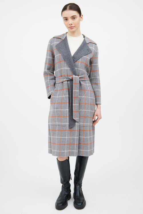 Rag 
Bone Grey 
Orange Wool Plaid Reversible Coat