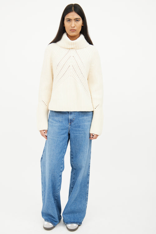 Rag 
Bone Cream Cable Knit Wool Turtle Neck Sweater