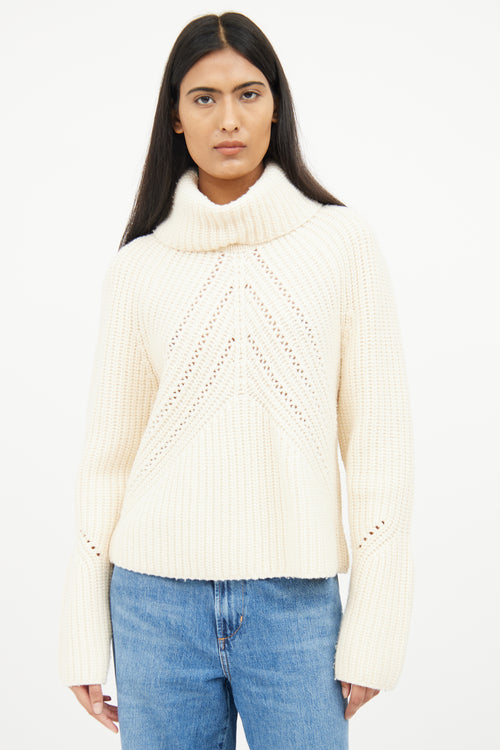 Rag 
Bone Cream Cable Knit Wool Turtle Neck Sweater