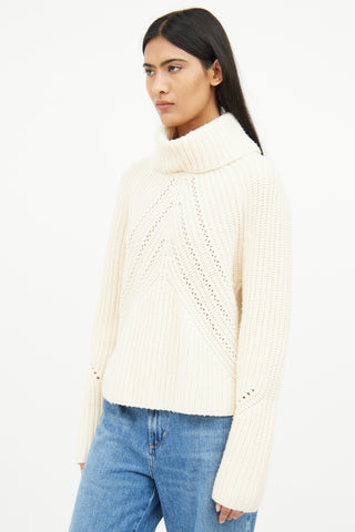 Rag 
Bone Cream Cable Knit Wool Turtle Neck Sweater