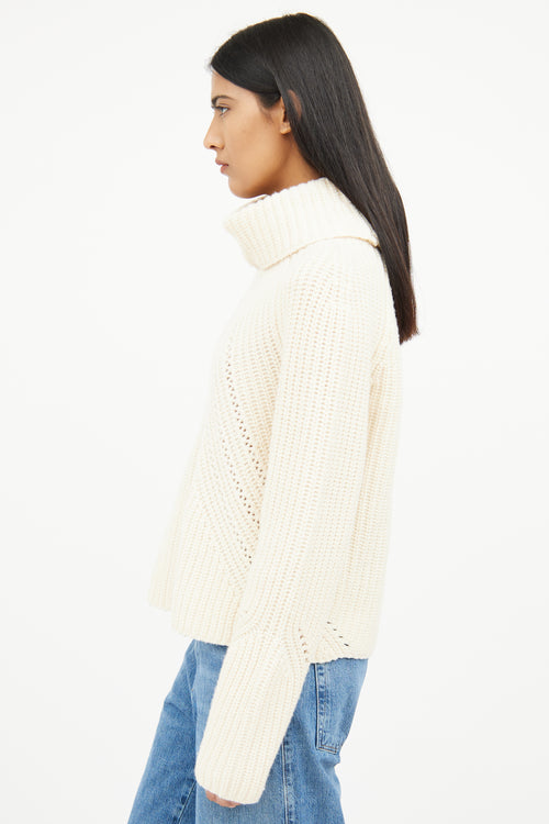 Rag 
Bone Cream Cable Knit Wool Turtle Neck Sweater