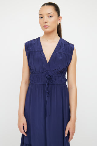 Rails Navy Satin Aletta Shirred Dress