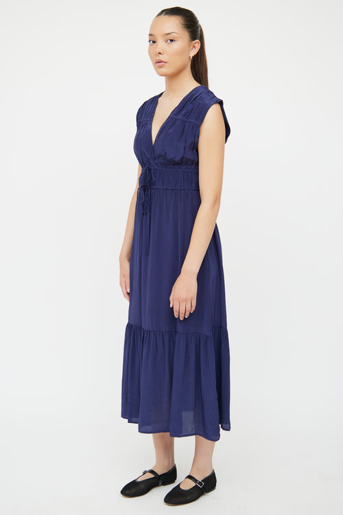 Rails Navy Satin Aletta Shirred Dress