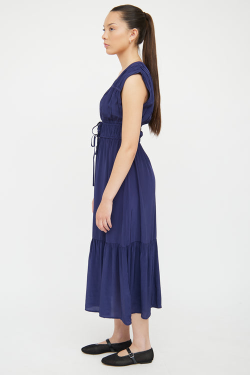 Rails Navy Satin Aletta Shirred Dress