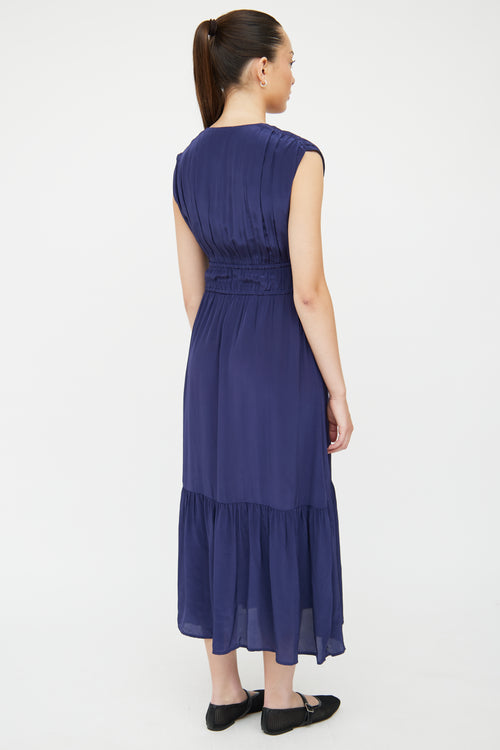 Rails Navy Satin Aletta Shirred Dress