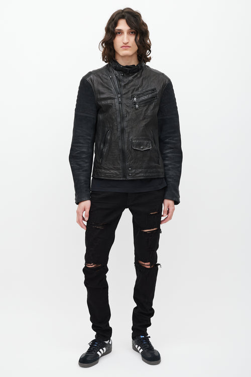 Ralph Lauren Black Leather 
Suede Zip Jacket