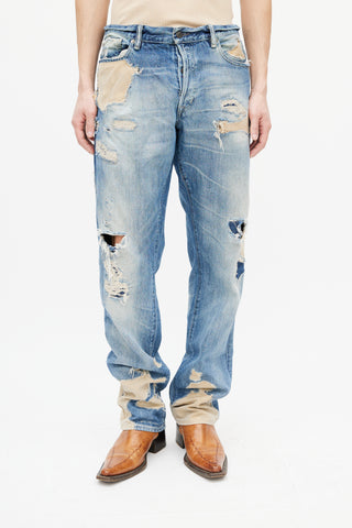 Ralph Lauren Blue Distressed Patch Work Jeans