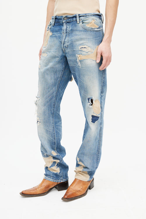 Ralph Lauren Blue Distressed Patch Work Jeans