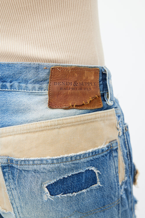 Ralph Lauren Blue Distressed Patch Work Jeans