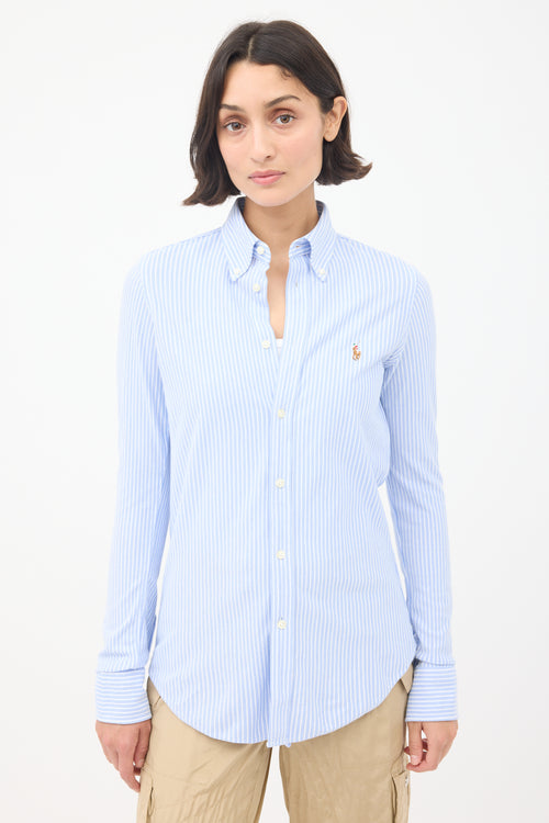 Ralph Lauren Polo Light Blue 
White Striped Logo Shirt