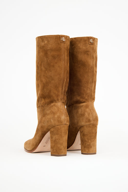 Ralph Lauren Lauren Brown Suede Mid Calf Boot