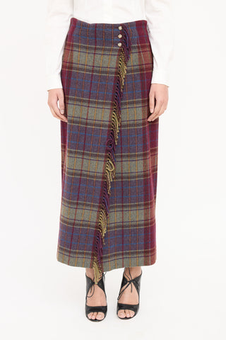 Ralph Lauren Plaid Wool Fringe Skirt